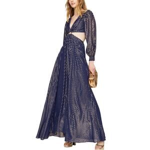 Delfi Collective Blue Cutout Waist Maxi Dress MEDIUM Silk Balloon Sleeves $648